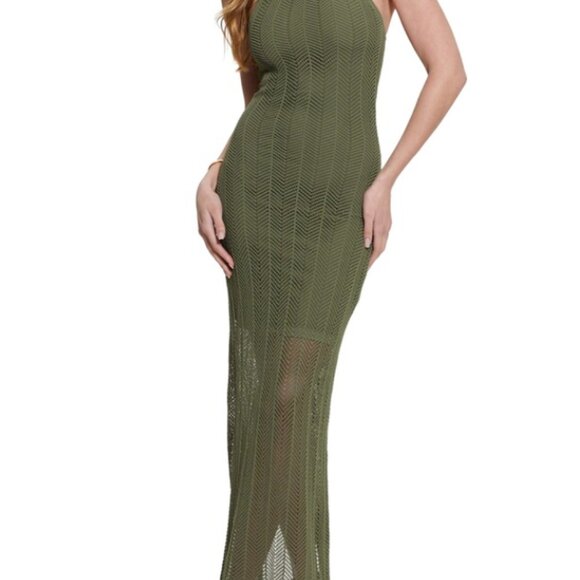 GUESS Women's Sophie Halter Maxi Sweater Dress- Green- Size S - Picture 6 of 8